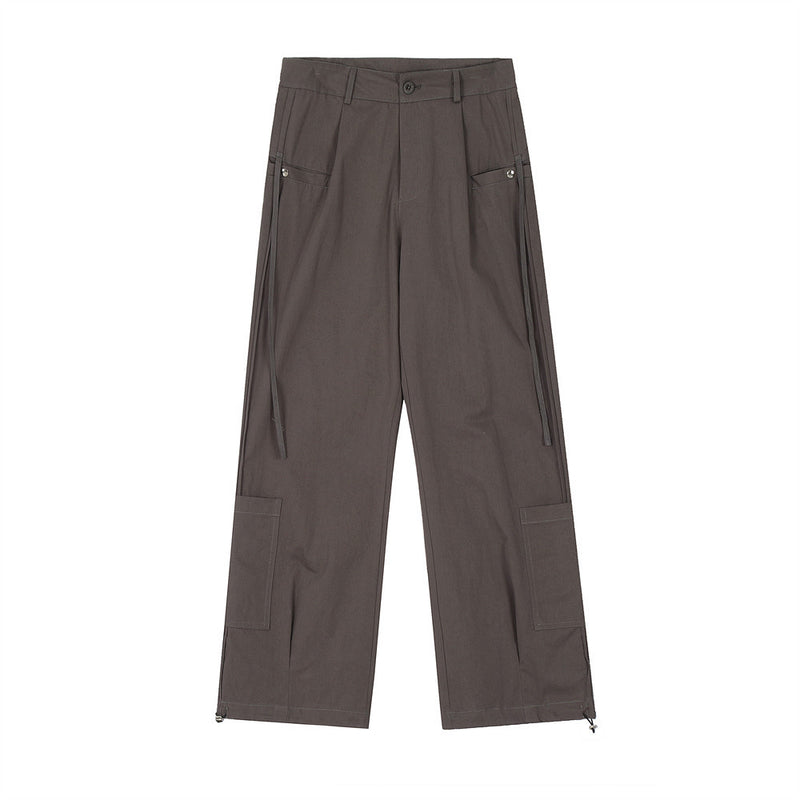 Men Sweatpants Workwear Multi-Pocket Slacks Boys Sports Drawstring Pants Straight-Leg Trousers
