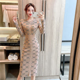 Women Maxi Dress Autumn Retro Hip-Wrapped Knitted Dress