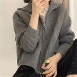 Women Knitted Cardigan Autumn Winter Retro Zipper Knitted Cardigan