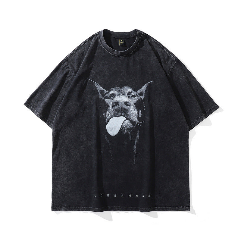 Summer washed old t-shirt printed short-sleeved men's t-shirt