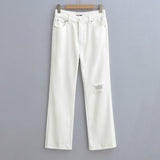 Women Pants Summer Hole Loose Denim Trousers