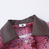 Women Jacket Loose PU Leather Collar Autumn and Winter Long Sleeve Coat