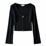 Women Sweater Knit Wear Spring and Autumn Double Zipper Knitted Cardigan Jacket