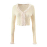 Women Sweater Knit Wear Autumn Short Fur Collar Knitted Cardigan Single-Breasted Top