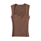 Women Sweater Knitwear Summer Square Collar Wave Pattern Vest