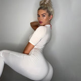 Women Jumpsuit Spring Short Sleeve Zipper Sports Yoga Jumpsuit (Hawthaw0412)