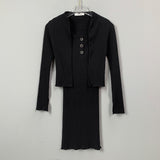 Women Dresses Square Collar Vest Camisole Cardigan Jacket Long-Sleeved V-neck Dress