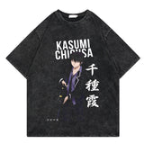 Washed retro T-shirt cartoon print casual cotton summer short sleeves