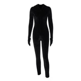 Women Jumpsuit Autumn Sexy Zip Hooded Slim Fit Sheath Jumpsuit