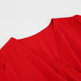 Women Date Dress Sexy V-neck Bubble Lantern Sleeve Pleated Skirt