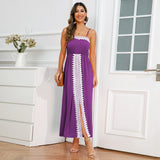 Women Date Dress Lace Slit off-the-Shoulder Tube Top A- line Dress