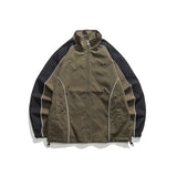 Unisex Jacket Vintage V Contrast Color Stand-up Collar Sports Jacket Men's and Women's Coats