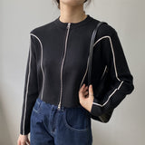 Women Cardigan Sweater Zipper Short Jacket Knitted Hong Kong Style Sweater Coat 20238t7217