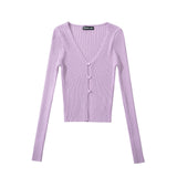 Women Tops Spring/Summer V-neck Hollow Cardigan Solid Color Short Top