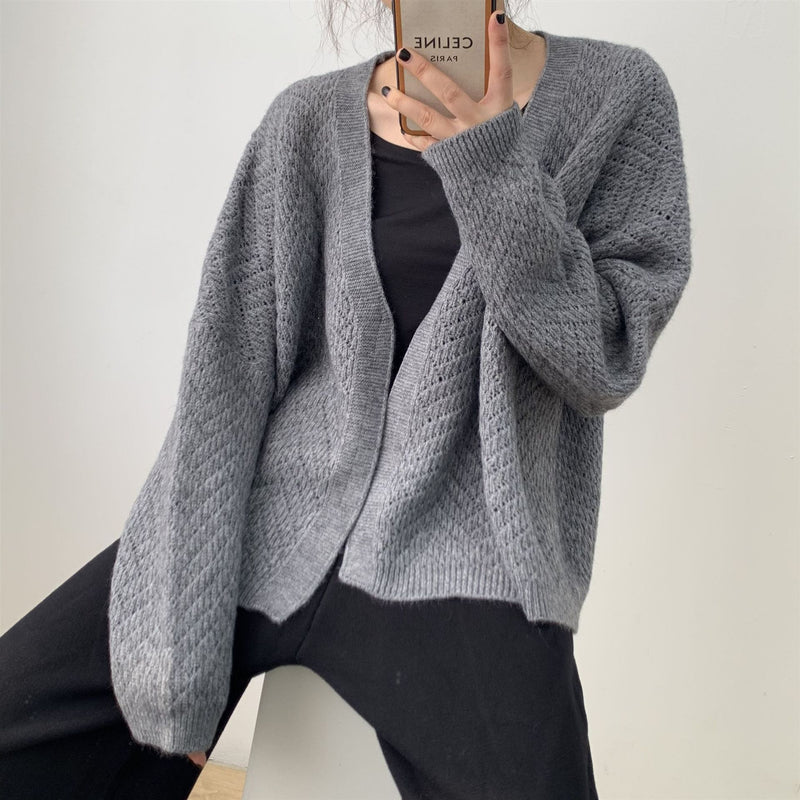 Women Cardigan Sweater Hollow-out Knitted Cardigan Coat Vintage Top for Women 8t3083