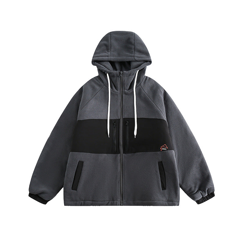 Unisex Winter Cotton Coat Polar Fleece Hooded Cotton Coat Vintage Embroidery Cotton-Padded Coat