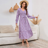 Women Date Dress V-neck Floral Skirt Dress