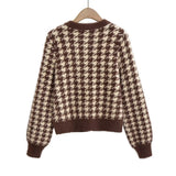 Women Sweater Knitwear Autumn and Winter Classic Style Houndstooth Imitated Mink Knitted Cardigan Short Sweater Coat