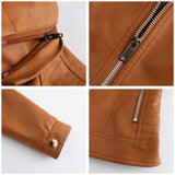 Red Leather Jacket Spring and Autumn Hooded Leather Coat Women's Detachable Hat Windproof Jacket