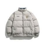 Unisex Winter Cotton Coat Color Letter Print Stand-up Collar Cotton-Padded Clothes Vintage Loose and Warm Cotton Jacket