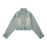 Women Jacket Distressed Short Denim Jacket Autumn Leisure Stand Collar Denim Clothes Jacket