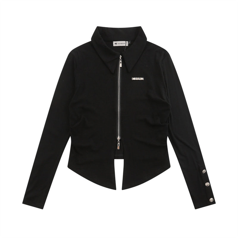 Women Jacket Metal Buckle Long Sleeve Thin Slim Fit Zipper Cardigan Outerwear