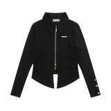 Women Jacket Metal Buckle Long Sleeve Thin Slim Fit Zipper Cardigan Outerwear