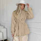 Women Trench Coat Retro Khaki Woolen Suit Collar Trench Coat Coat Casual Loose