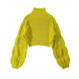 Women Sweater Knitwear Autumn and Winter Turtleneck Puff Sleeve Thick Thread Sweater Loose Long Sleeve Sweater Top