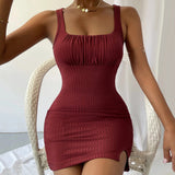 Women Dress Spring and Summer Sexy Slit Slim-Fitting Spaghetti Straps Knitted Dress Hip Skirt