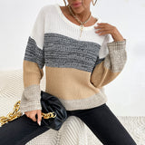Women Knitted Sweater Autumn and Winter Leisure Women's Loose Color Matching Long Sleeve Sweater