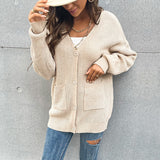 Women Knitted Sweater Fall V-neck Button Pocket Cardigan Knitted Sweater Coat