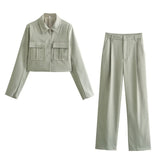 Women Pants Spring Short Jacket Casual Trousers Suit