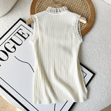 Women Sweater Knitwear Spring/Summer Knitted Camisole Lace Sleeveless T-shirt