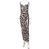 Women Dresses Summer Printed Sexy Backless Slit Sling Dress