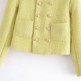 Women Woolen Coat Chanel Coat Tweed Double Breasted Cropped Top