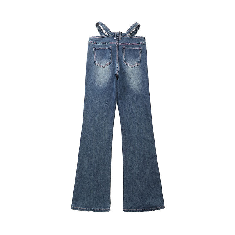 Men Jeans Flared Jeans Love Embroidered Slim Fit Trousers