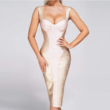 Women Evening Dress Backless Strap Bronzing Evening Dress Sexy Bandage One-Piece Dress