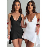 Women Dresses Spring Sexy V-neck Backless Sling Dress (Bla0420)