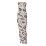 Women Dresses Spring and Summer Print Hollow Backless Slim Fit Dress