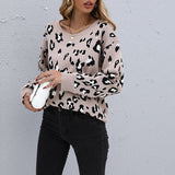 Women Knitted Sweater Autumn and Winter Leisure Women's Loose Leopard Print Long Sleeve Sweater