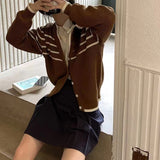 Women Knitwear Autumn and Winter Striped Sweater Loose Casual Knitted Cardigan
