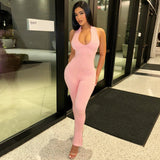 Women Jumpsuit Summer Sexy Back Hollow Zipper Jumpsuit (Hawthaw0412)