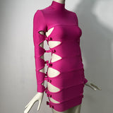 Women's Evening Dress round Neck Long Sleeve Hollow Bow Hip-Exposed Sexy Evening Dress