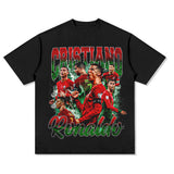 Men Vintage Football T-Shirt Retro C Luo Printed Short Sleeve Crew Neck Casual T-Shirt