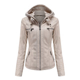 Red Leather Jacket Hooded Leather Jacket Two-Piece Detachable Leather Jacket Women's Spring and Autumn Coat Women's Pu