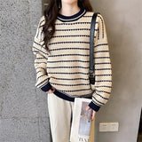 Women Knitted Pullover Sweater Women Loose Long Sleeve Top Autumn and Winter Loose Striped