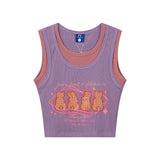 Women Vest Retro Contrast Color Sleeveless T-shirt