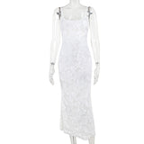 Women Dresses Summer Slim Fit Long Dress Sexy Flocking Suspenders Dress
