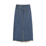 Women Long Skirt Casual Washed and Worn Loose Slit Skirt